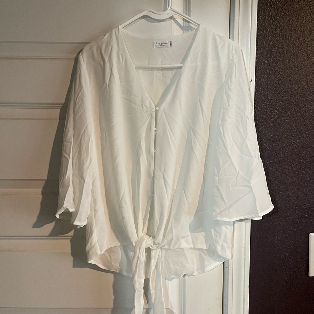 NWOT White button down with tie blouse